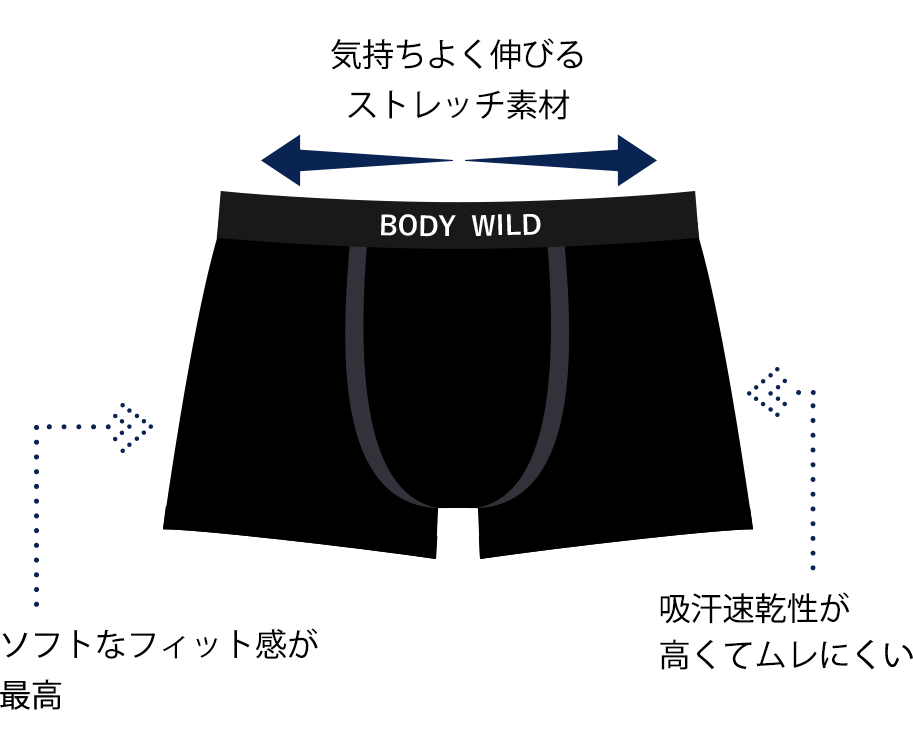 気持ちよく伸びるストレッチ素材 ソフトなフィット感が最高 吸汗速乾が高くムレにくい