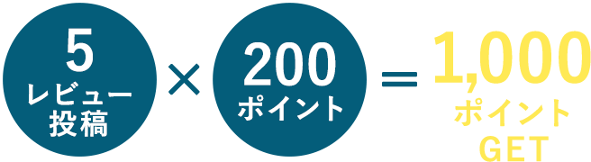 5レビュー投稿×200ポイント 1,000ポイントGET