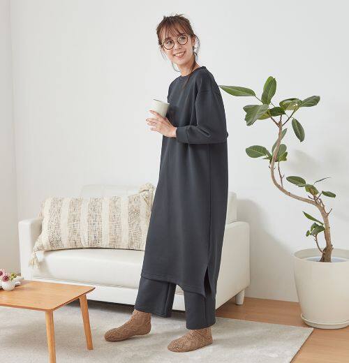 ロング丈長袖ワンピース/ワイドパンツ