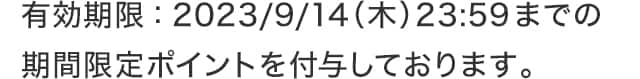 有効期限：2023/9/14（木）23:59までの期間限定ポイントを付与しております。