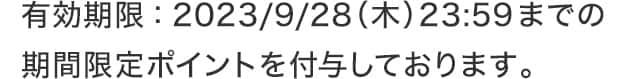 有効期限：2023/9/28（木）23:59までの期間限定ポイントを付与しております。