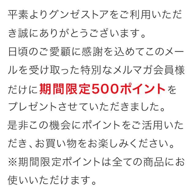 期間限定500ポイントをプレゼントさせていただきました
