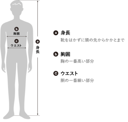 メンズのサイズイラスト絵図